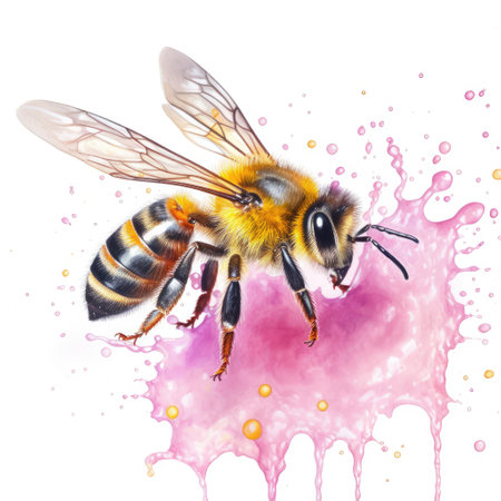 Watercolor painting of honey bee with white background.の素材