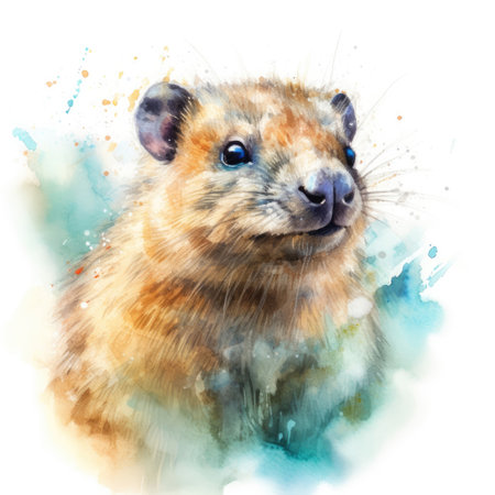 Watercolor painting of hyrax with white background.の素材