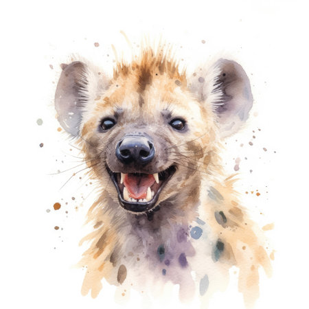 Watercolor painting of hyena with white background.の素材