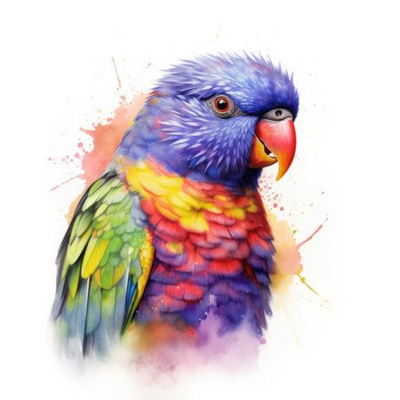 Watercolor painting of lorikeet with white background.の素材