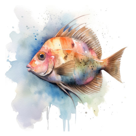 Watercolor painting of john dory with white background.の素材