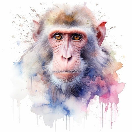 Watercolor painting of macaque with white background.の素材