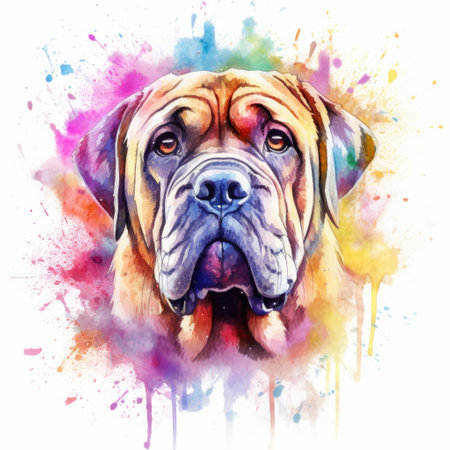 Watercolor painting of mastiff with white background.の素材