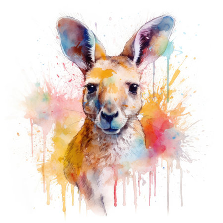 Watercolor painting of kangaroo with white background.の素材