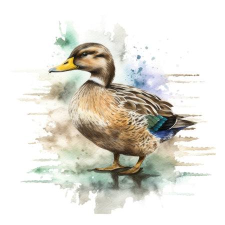 Watercolor painting of mallard duck with white background.の素材