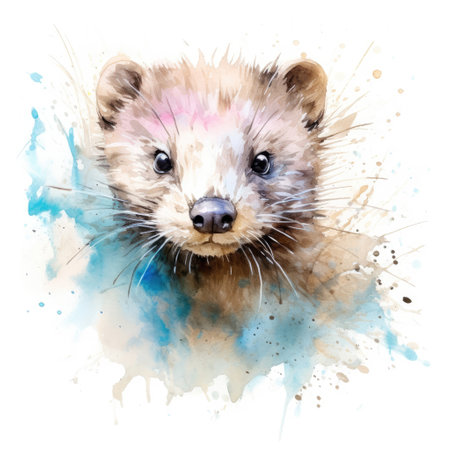 Watercolor painting of mink with white background.の素材