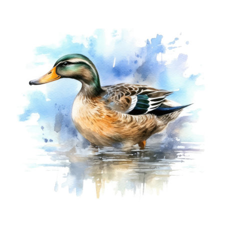 Watercolor painting of mallard duck with white background.の素材