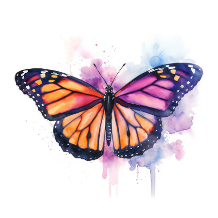Watercolor painting of butterfly with white background.の素材