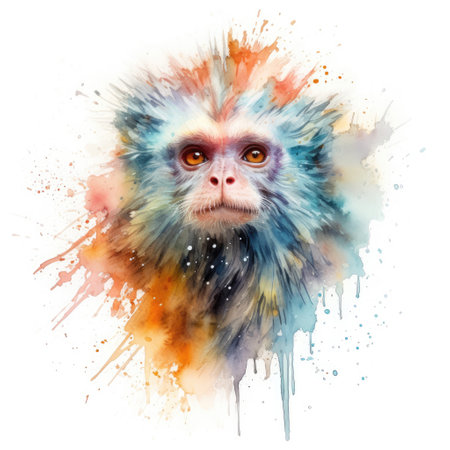 Watercolor painting of marmoset with white background.の素材