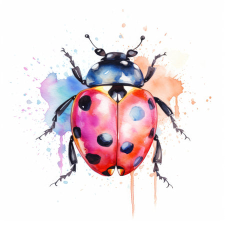 Watercolor painting of ladybug with white background.の素材