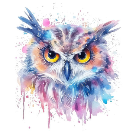 Watercolor painting of owl with white background.の素材