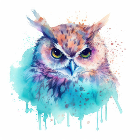 Watercolor painting of owl with white background.の素材
