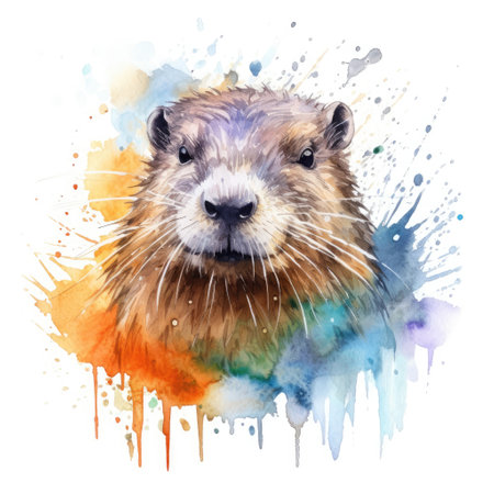 Watercolor painting of nutria with white background.の素材
