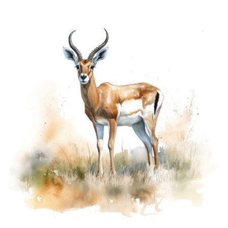 Watercolor painting of pronghorn with white background.の素材