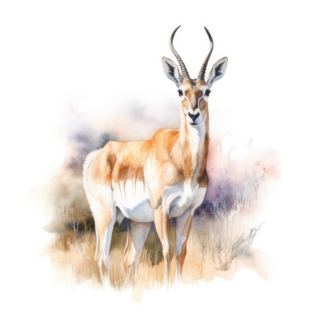 Watercolor painting of pronghorn with white background.の素材