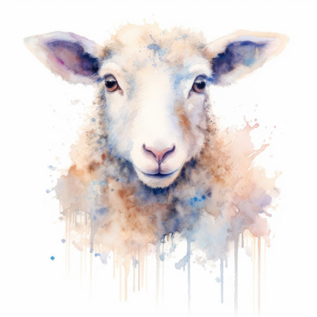 Watercolor painting of sheep with white background.の素材