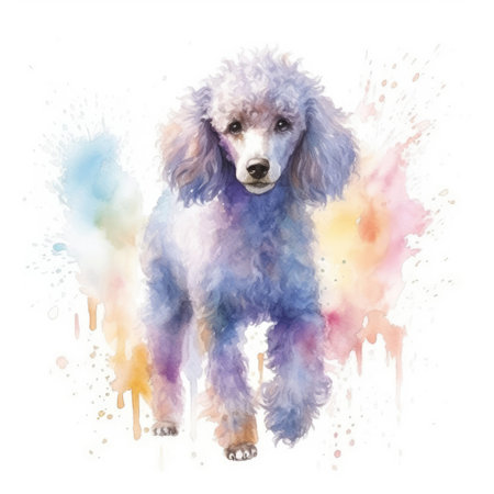 Watercolor painting of poodle with white background.の素材