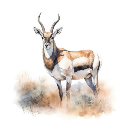 Watercolor painting of pronghorn with white background.の素材