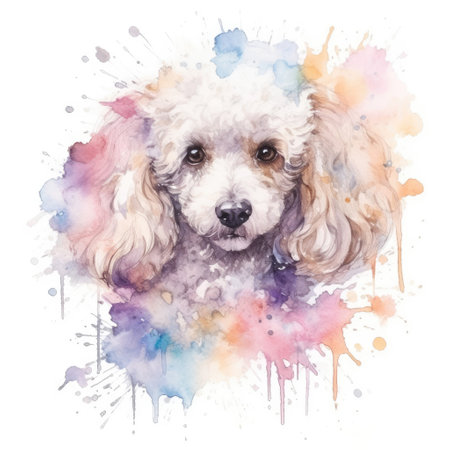 Watercolor painting of poodle with white background.の素材