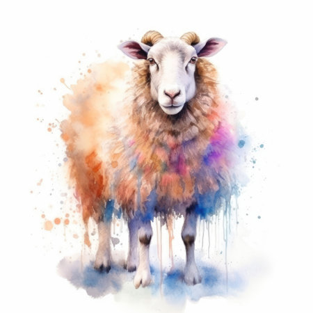 Watercolor painting of sheep with white background.の素材