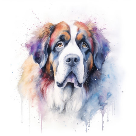 Watercolor painting of st bernard with white background.の素材