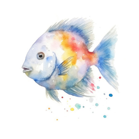 Watercolor painting of sunfish with white background.の素材