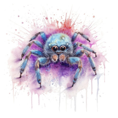 Watercolor painting of tarantula with white background.の素材
