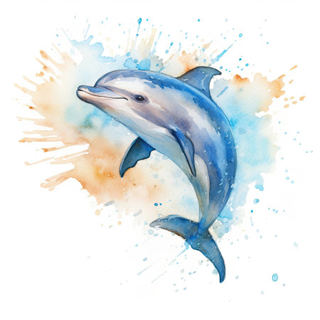 Watercolor painting of dolphin with white background.の素材