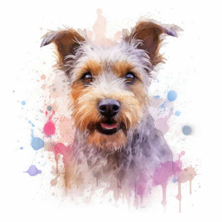Watercolor painting of terrier with white background.の素材