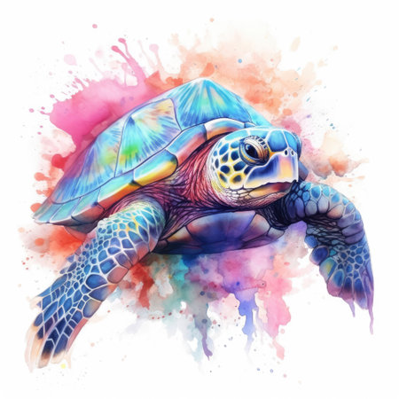 Watercolor painting of turtle with white background.の素材