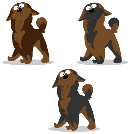 Vector illustration set of dog characters surprised gray brown colorのイラスト素材