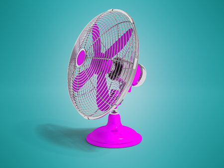 Modern purple fan on the table to cool the room on the right 3d render not blue background with shadowの写真素材