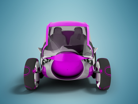 Modern electric car for travel on sidewalks of purple with white insets 3D render on blue background with shadowの写真素材