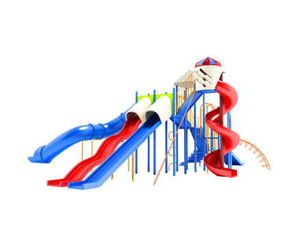Modern red blue water attraction for children and teenagers 3D render on white background no shadowの写真素材