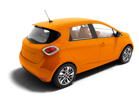 Modern orange electric car for summer trips isolated 3d render on white background with shadowの写真素材