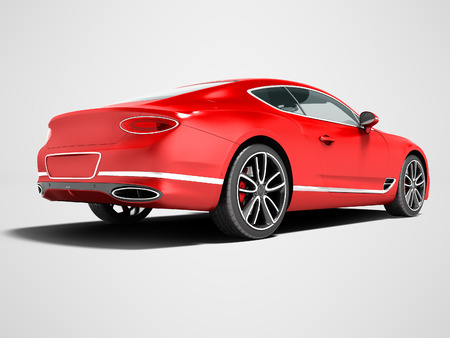 Modern red car sedan business class for trip to work behind 3d rendering on gray background with shadowの写真素材