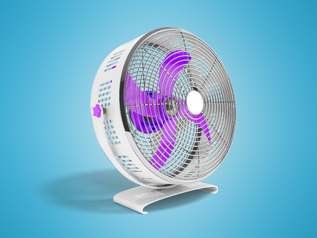 Modern purple metal fan for cooling 3d rendering on blue background with shadowの写真素材
