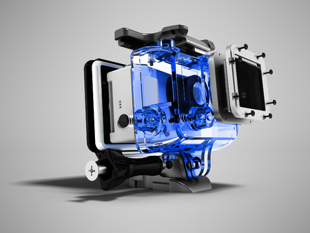 Modern white body in blue casing for extreme relaxation disassembled 3D render on gray background with shadowsの写真素材