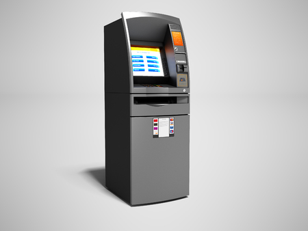 Modern ATM included for electronic money transfer 3d render on gray background with shadowの写真素材