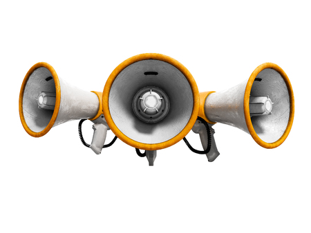 Group of speaker speakers white with yellow accents 3D render on white background no shadowの写真素材