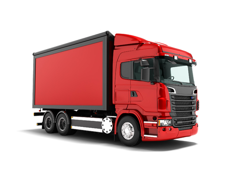 Large red truck for the transport of goods around the city isolated 3d render on white background with shadowの写真素材