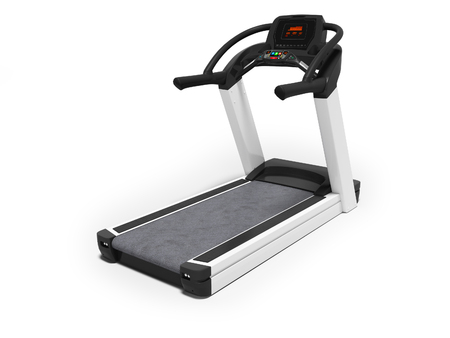 Black treadmill with electronic modes for training 3D render on white background with shadowの写真素材