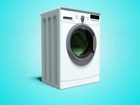 Blue washing machine for washing clothes for the family 3d render on blue background with shadowの写真素材