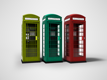 Telephone booth red green yellow 3d render on gray background with shadowの写真素材