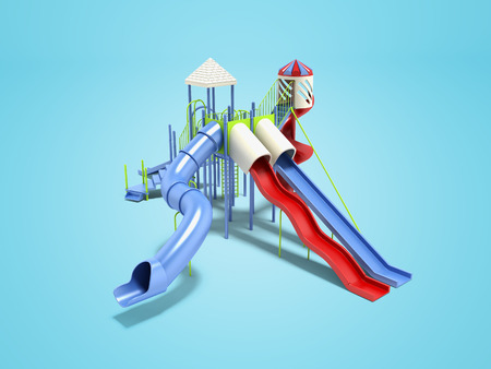 Modern blue playground for children for water games 3d renderer on blue background with shadowの写真素材