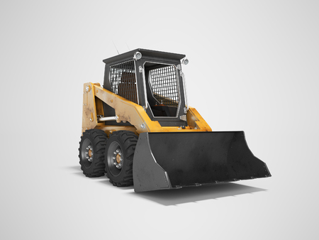 Orange skid steer 3d render on gray background with shadow