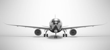 Turbocharged passenger plane isolated 3d render on gray background with shadowの写真素材