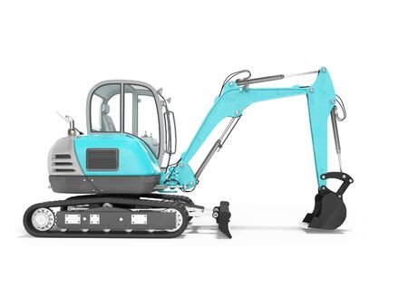 Construction equipment excavator with hydraulic mekhlopaty on crawler with buckets side view 3d render on white background with shadowの写真素材