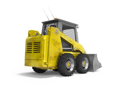 Construction equipment yellow mini skid steer 3d render on white background with shadowの写真素材