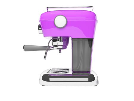 Modern purple horn coffee machine left view with water tank 3D render on white background no shadowの写真素材